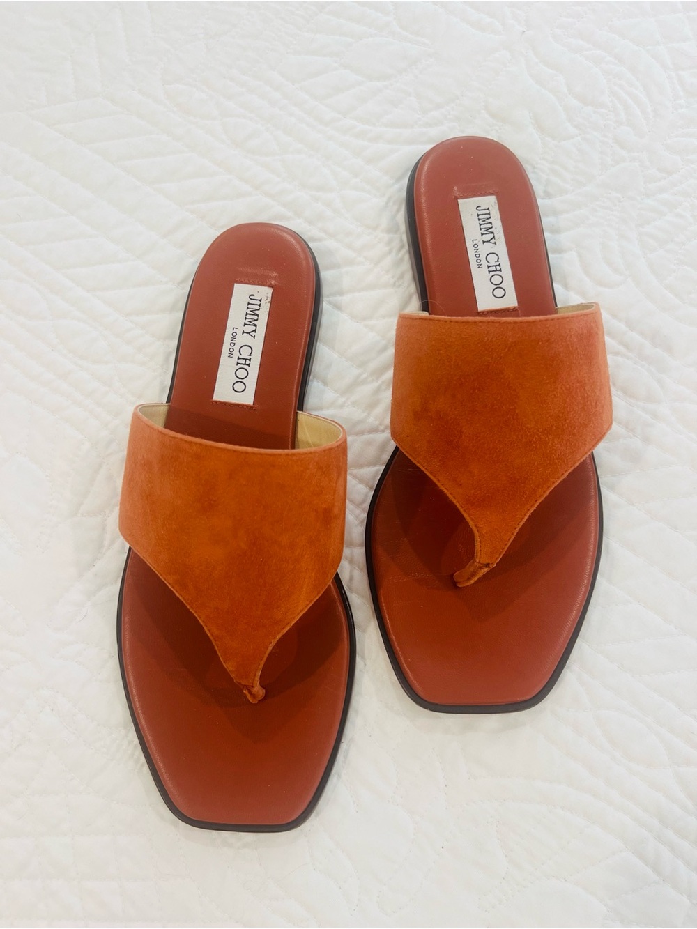 Jimmy Choo Orange Suede Thong Slide Sandals